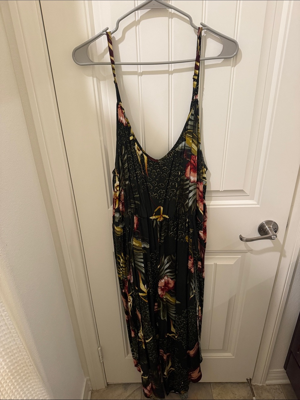 City Chic Black Floral jumpsuit with Pink and Yellow Accents